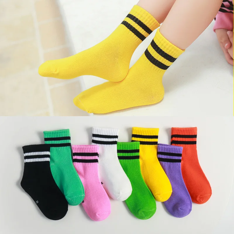 Top Trends: 1-12 Yrs Children Socks Candy Color Breathable Cotton Boys Girls Sports Socks Black Strips Spring And Autumn Students Tube Socks Shoppable Styles