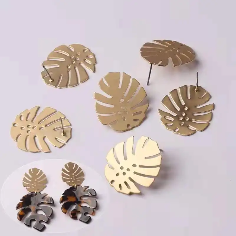 Top Trends: Earrings Jewelry Making Accessories Zinc Alloy Metal Leaves Earrings Base Connectors Linkers 24*28mm 6pcs / lot Shoppable Styles