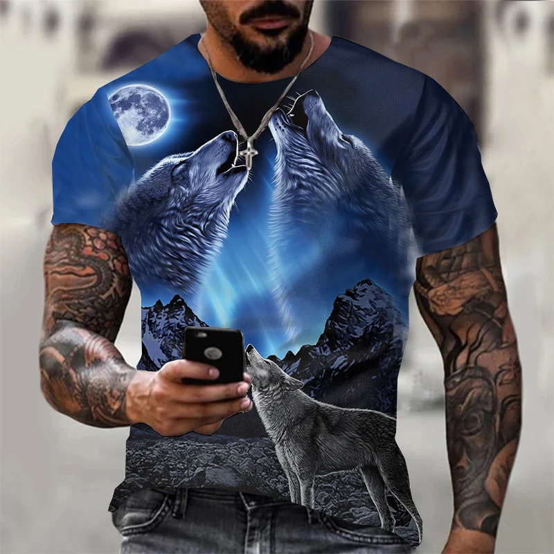 Top Trends: Men'S T-Shirt Wolf Printing Short Sleeve Daily Street Tees Summer Leisure Fashion Trend Male Tops Loose Comfortable Men Clothing Shoppable Styles - Image 3