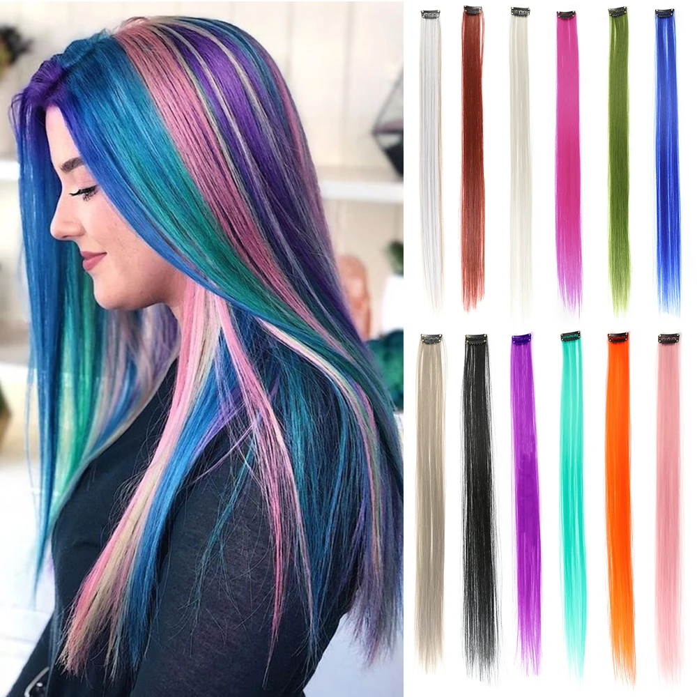 Top Trends: HAIRSTAR Synthetic Colored Clip In One Piece Straight Colorful Rainbow Hair Extensions 22 Inch Hairpieces Shoppable Styles