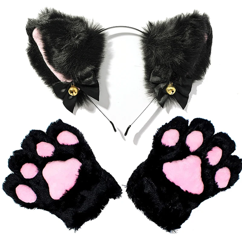 Top Trends: Cat Ear Maid Gloves Cosplay Costume Set Plush Ear Bell Headband Hair Band Bowknot Bells Hair Clips Paws Anime Props For Girls Shoppable Styles