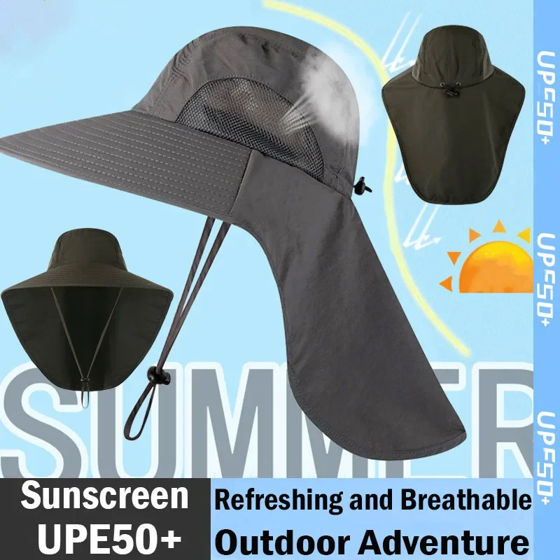 Top Trends: New Fishing Hat Strong Fabric UPF 50 Waterproof Anti UV Sun Protection Big Edge Breathable Outdoor Men Hiking Mountaineering Shoppable Styles