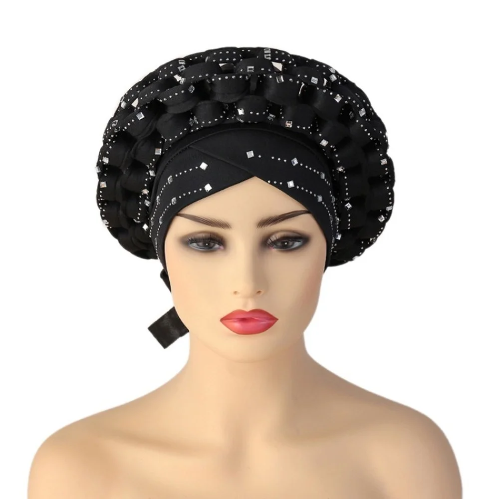 Top Trends: Inlaid With Diamonds African Pattern Pre-Tied Bonnet Turban Knot Cap Headwrap Hat Auto Gele Robe Africaine Aso Oke Ready To Wear Shoppable Styles