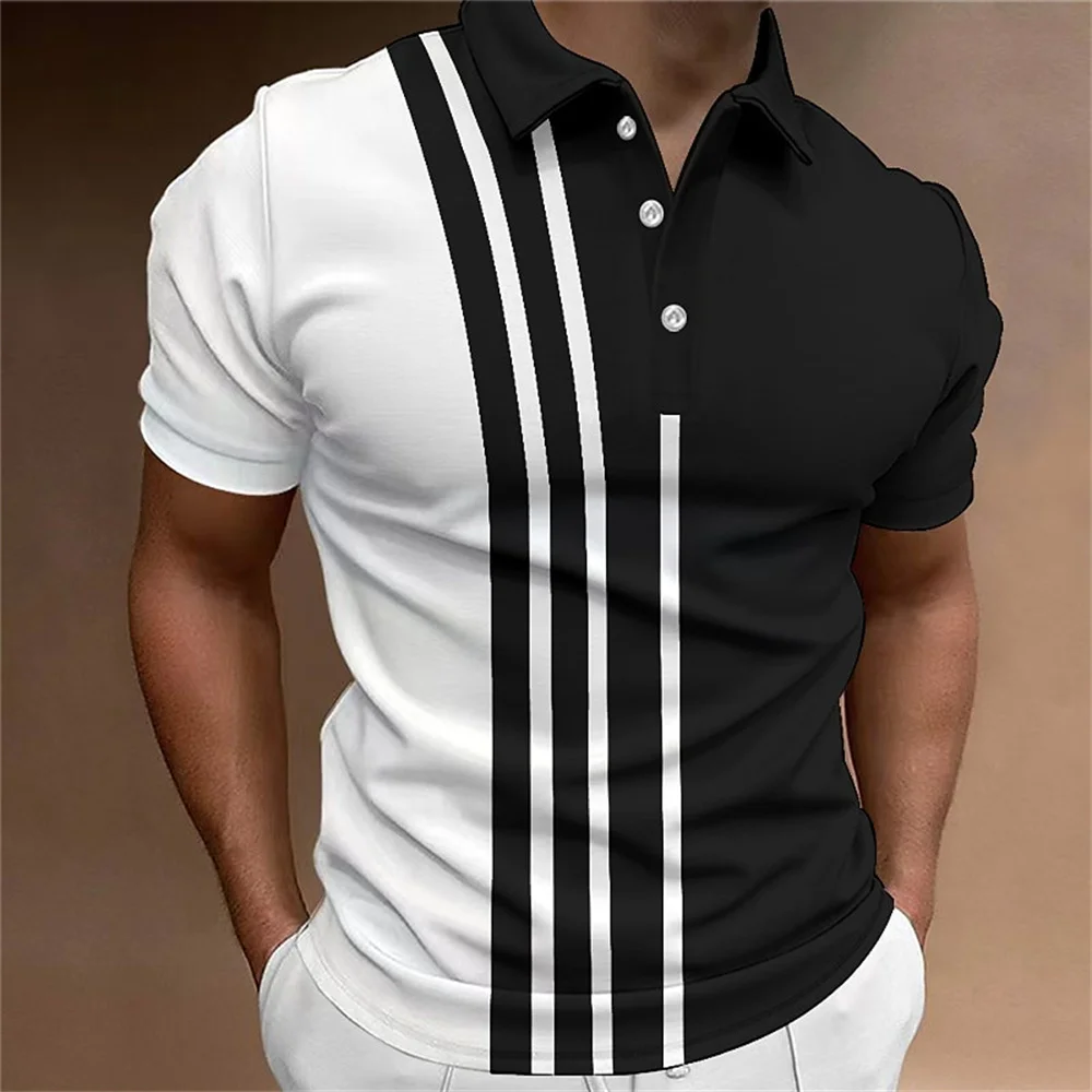 Top Trends: Fashion Polo Shirt For Men 3d Stripe T-Shirt Tops Summer Short Sleeve High Quality Polo Shirts Black Tees Casual Male Clothes XL Shoppable Styles - Image 2