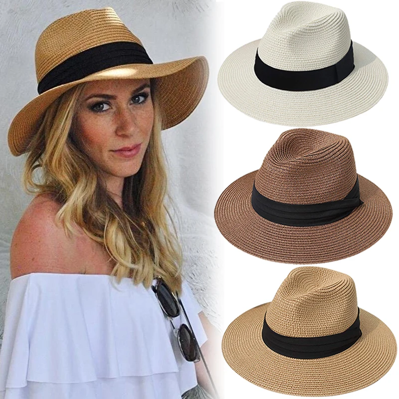 Top Trends: Unisex Panama Straw Hats For Women Men Summer Beach Sun Hat Wide Brim Foldable Cap UPF50+ Cowboy Fedora Hat Gangster Cap Shoppable Styles