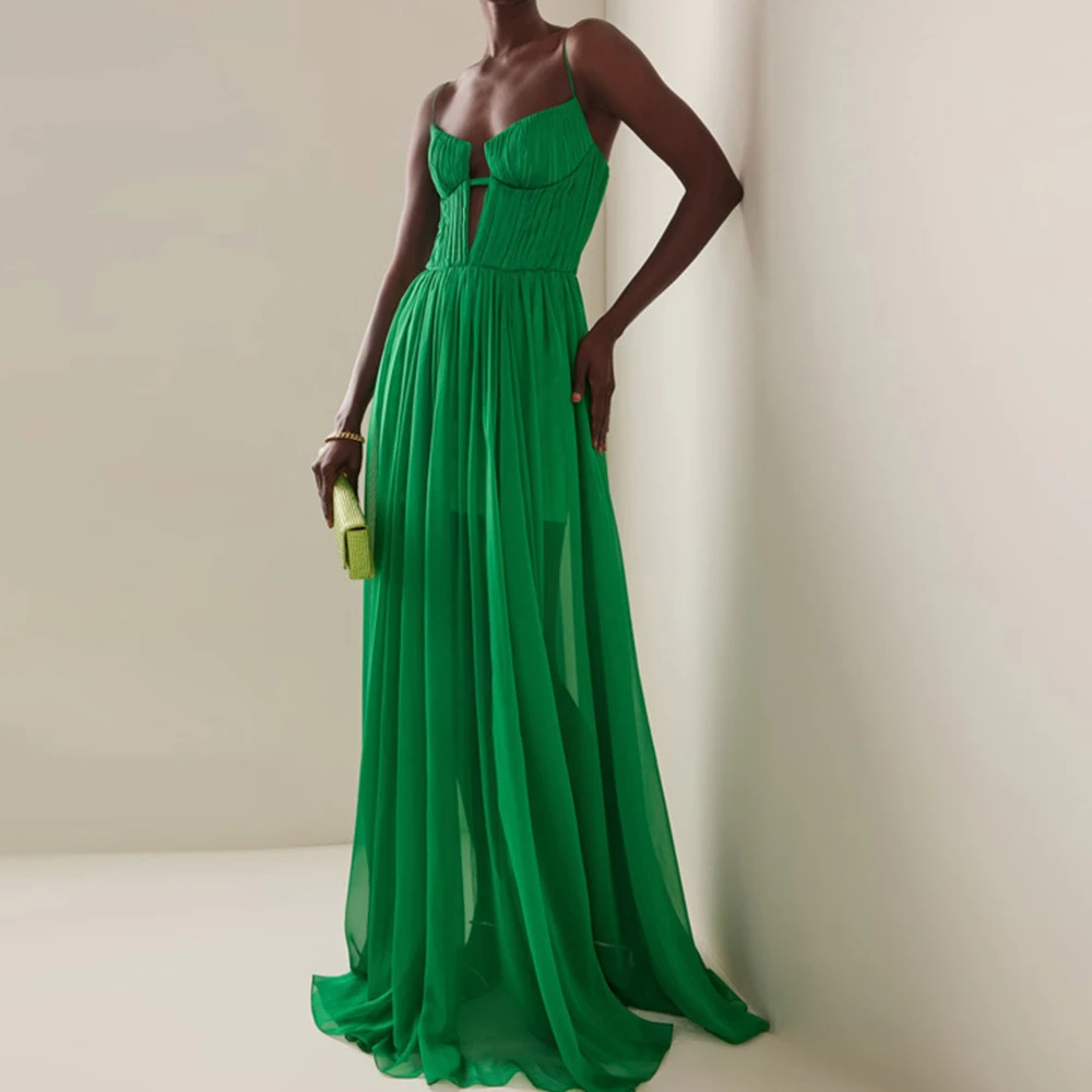 Top Trends: Prom Gown Green Sleeveless Formal Party Dress Sexy Backless Celebrity Banquet Vestidos De Festa Perspective Evening Shoppable Styles