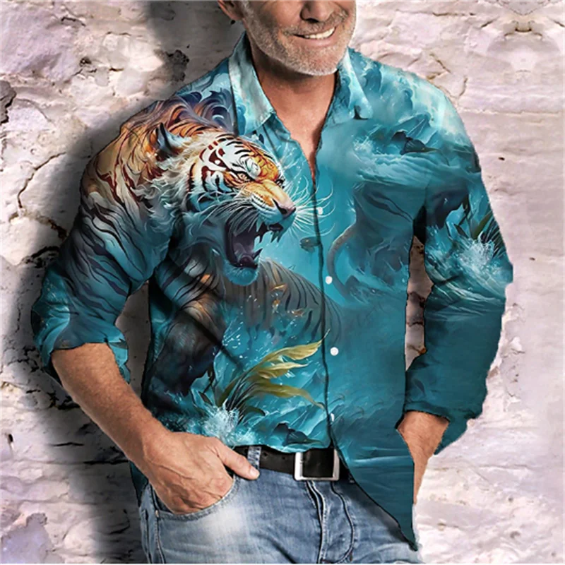 Top Trends: Fashionable Men's Shirt Tiger Gradient Color HD Pattern Soft Comfortable Lightweight Top Button Shirt Outdoor 2024 New Plus Size Shoppable Styles