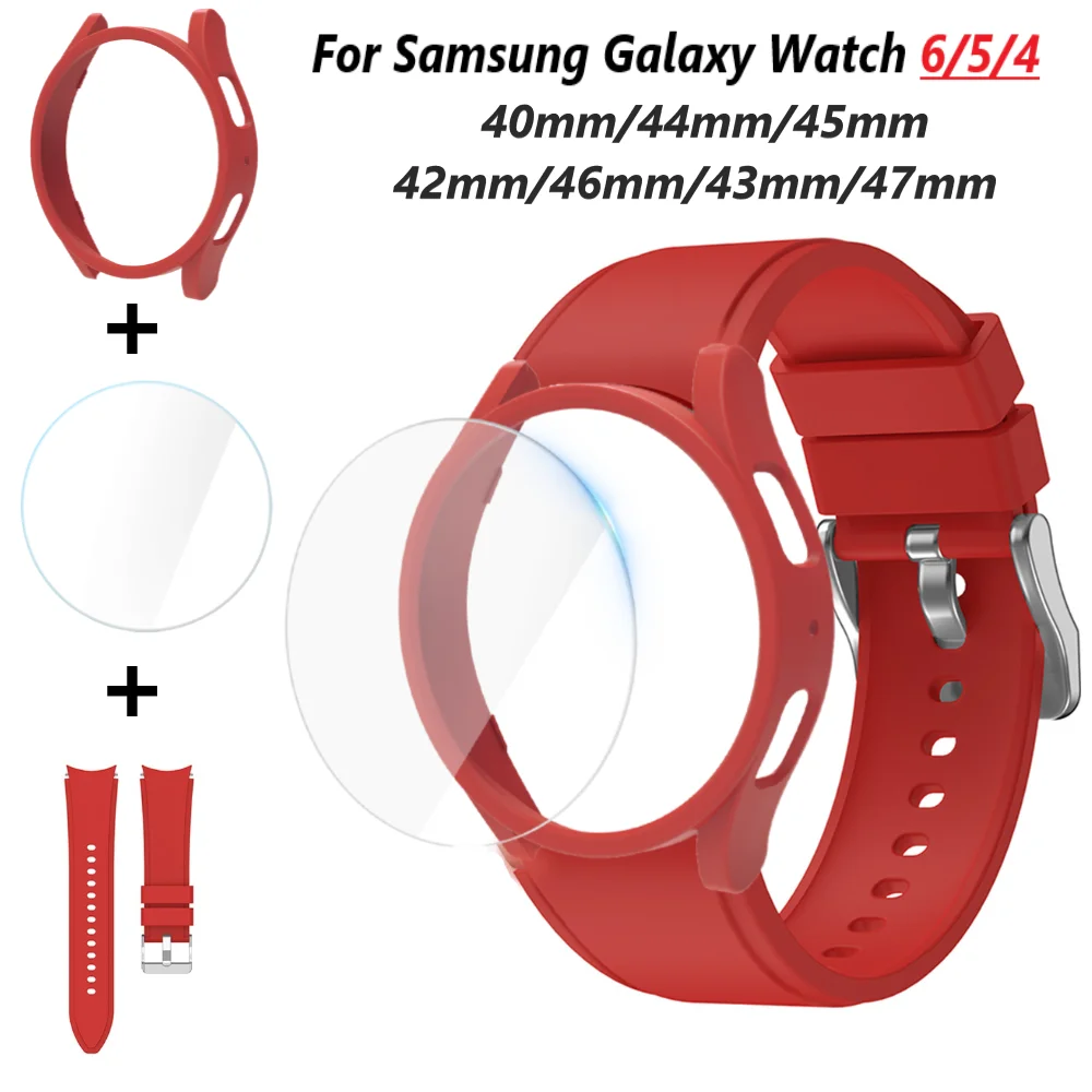 Top Trends: Case+ Band+ Tempered Film For Samsung Galaxy Watch 4 / 5 / 6 40mm 44mm 45mm Protective Cover For Watch4 / 6 Classic 46mm 43mm 47mm Strap Shoppable Styles