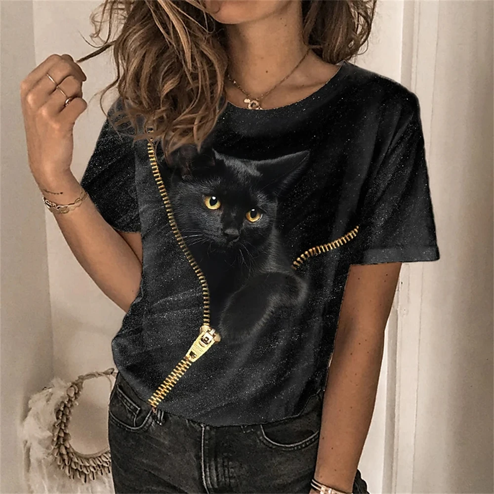 Top Trends: Fashion Womens T-shirt 3D Kawaii Cat Print Tees Tops 2022 New Harujuku Animal Short Sleeve T Shirt Oversized Loose Woman Clothes Shoppable Styles