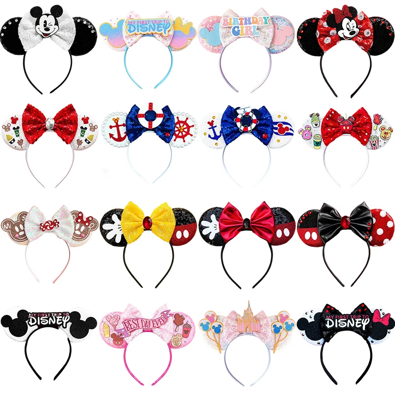 Top Trends: Cute Mickey Ears Headbands Girls Carnival Minnin Mouse Hairband For Women Sequins Bow Headwear Kids Disney Hair Accessories Gift Shoppable Styles