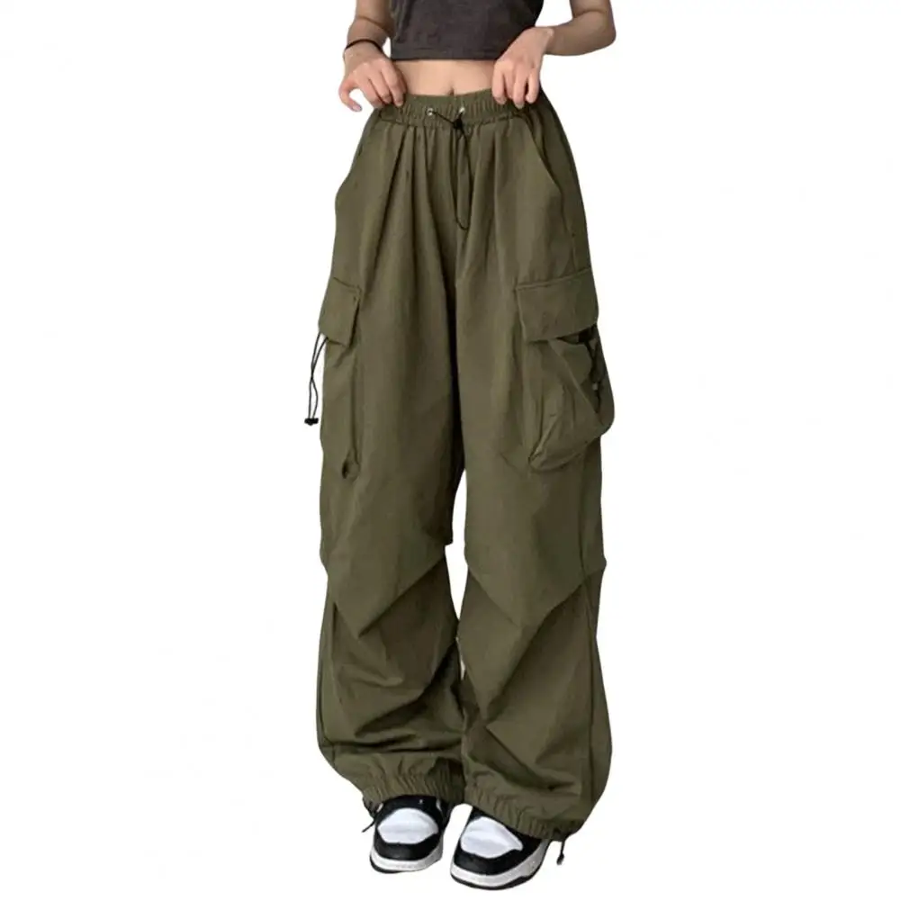 Top Trends: Loose Cargo Pants For Women Hip Hop Baggy Solid Color Multi Pockets Elastic Waist Breathable Lady Trousers Women Shoppable Styles