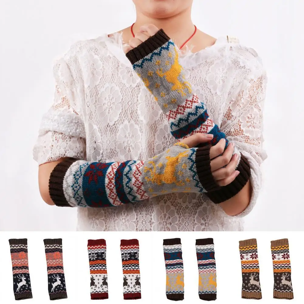 Top Trends: 1 Pair Women Arm Warmer Deer Snowflake Knitted Autumn Winter Thick Warm Oversleeve Gloves For Christmas Shoppable Styles