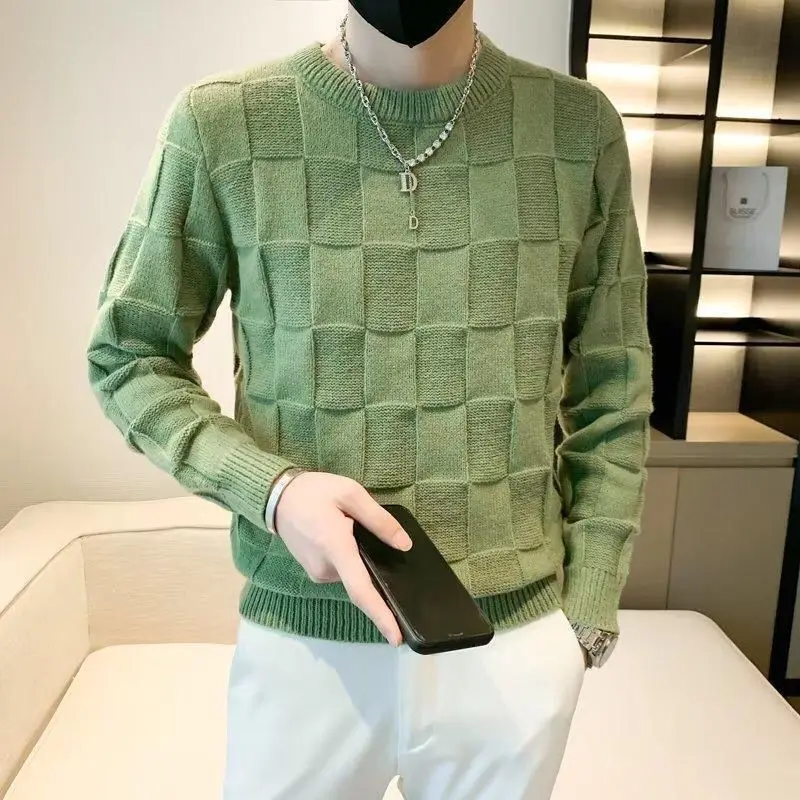 Top Trends: Autumn Winter Plaid Fashion Harajuku Sweaters Men Casual Male Clothes Knitwear Undershirt O Neck Long Sleeve Tops Thick Pullover Shoppable Styles