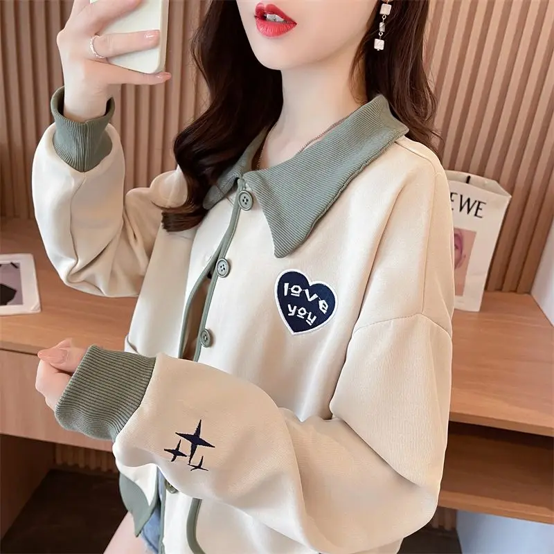 Top Trends: 2023 Spring And Autumn Korean Edition Reduced Age Ins Trendy Popular Polo Collar Color Block Letter Printing Loose Casual Coat Shoppable Styles