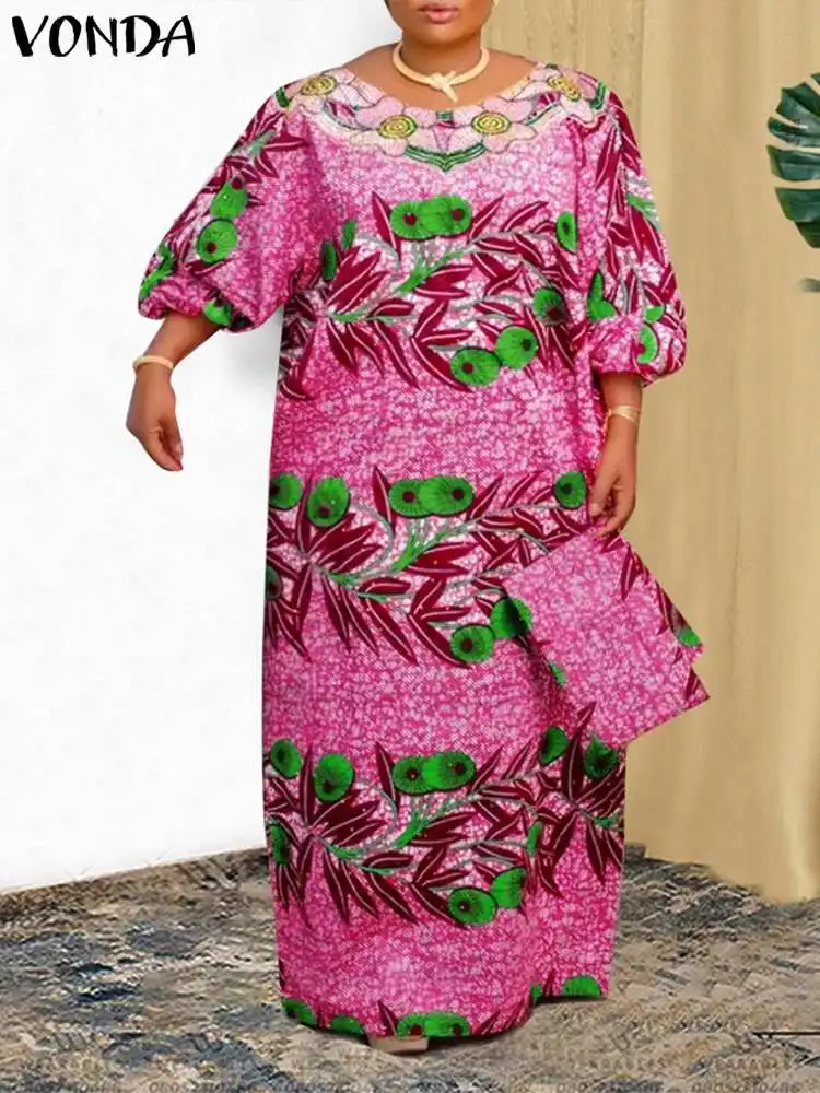 Top Trends: Plus Size 5XL VONDA Summer Printed Maxi Dress Women Bohemian Beach Long Sundress Casual Loose Elegant Lantern Sleeve Party Robe Shoppable Styles