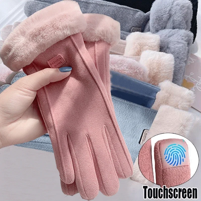 Top Trends: New Women Autumn Winter Keep Warm Touchscreen Thin Cashmere Solid Simple Gloves Outdoor Sport Cotton Suede Gloves Shoppable Styles