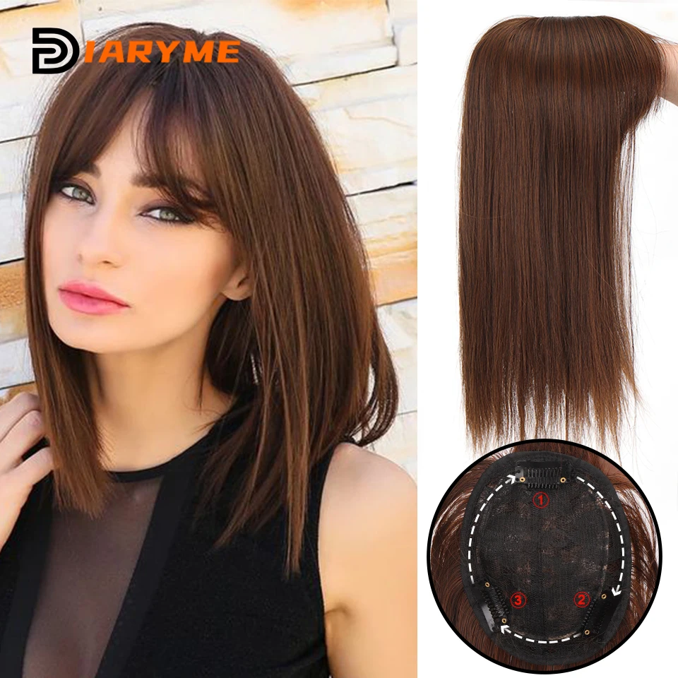 Top Trends: Synthetic Replacement Wig With Bangs Top Hair Pieces Half Head Cover White Hair Straight Natural Invisible Replacement Fake Hair Shoppable Styles