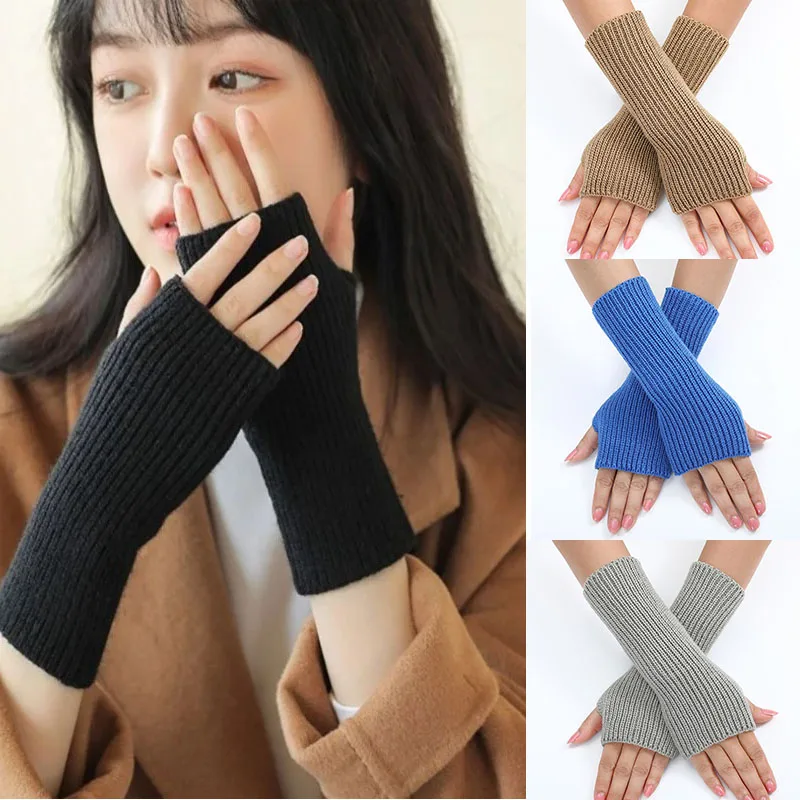 Top Trends: Women Long Fingerless Gloves Knitted Mitten Hand Warmers Winter Warm Wool Knitting Half Finger Gloves Unisex Arm Sleeve Shoppable Styles