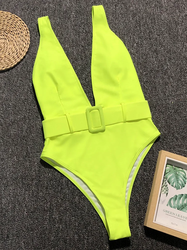 Top Trends: 2024 Deep V Neon High Cut Women Swimwear One Piece Swimsuit Female With Waistband Monokini High Waist Bathing Suit Swim Bodysuit Shoppable Styles