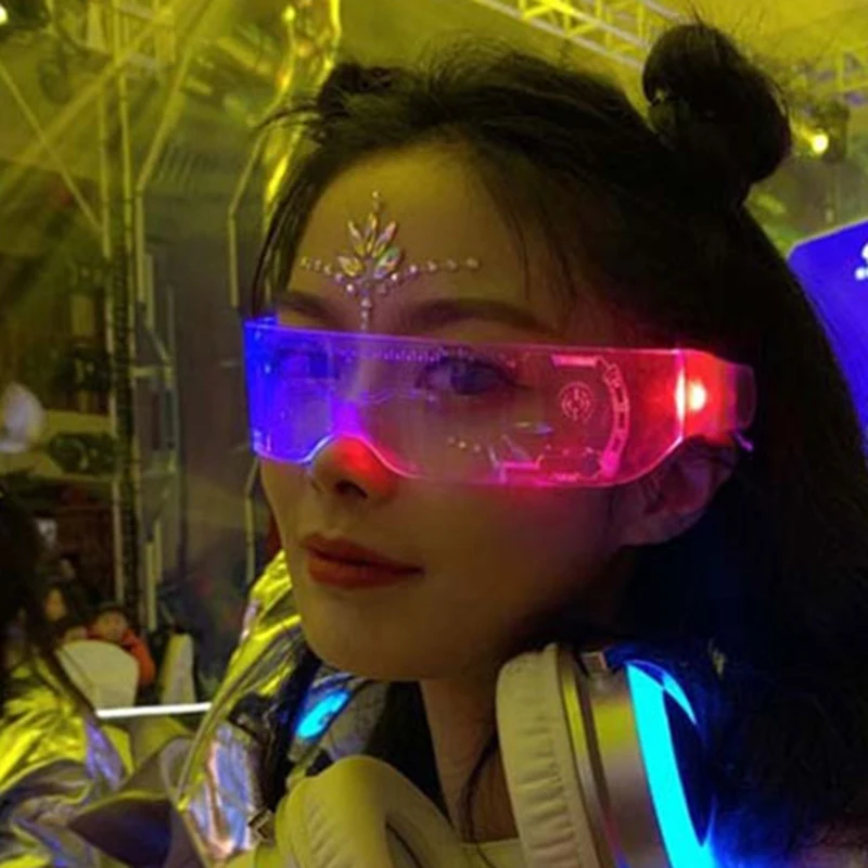 Top Trends: Fashion Luminous Decorative Glasses Neon Light Decoration LED Sunglasses For Nightclub DJ Dance Music Rave Costume Night Shoppable Styles - Image 5