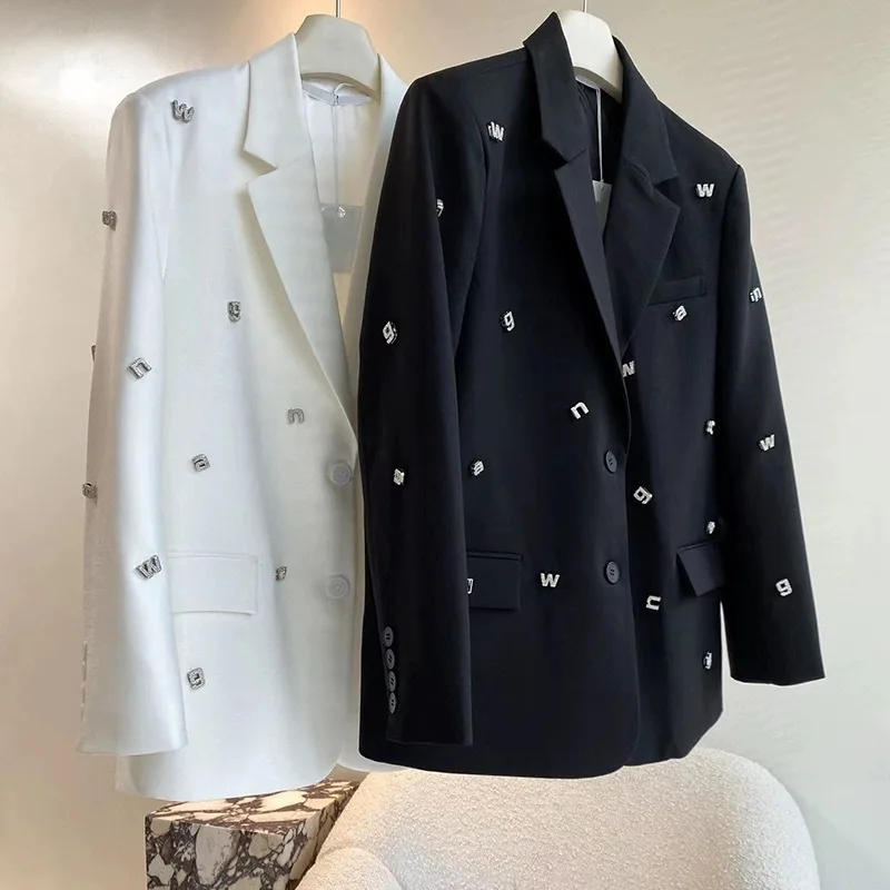 Top Trends: New Fashion Women Loose Blazer Suit Coat 2023 Autumn Long Sleeve Notched Collar Single Breasted Letter Korean Jacket Suit Tops Shoppable Styles