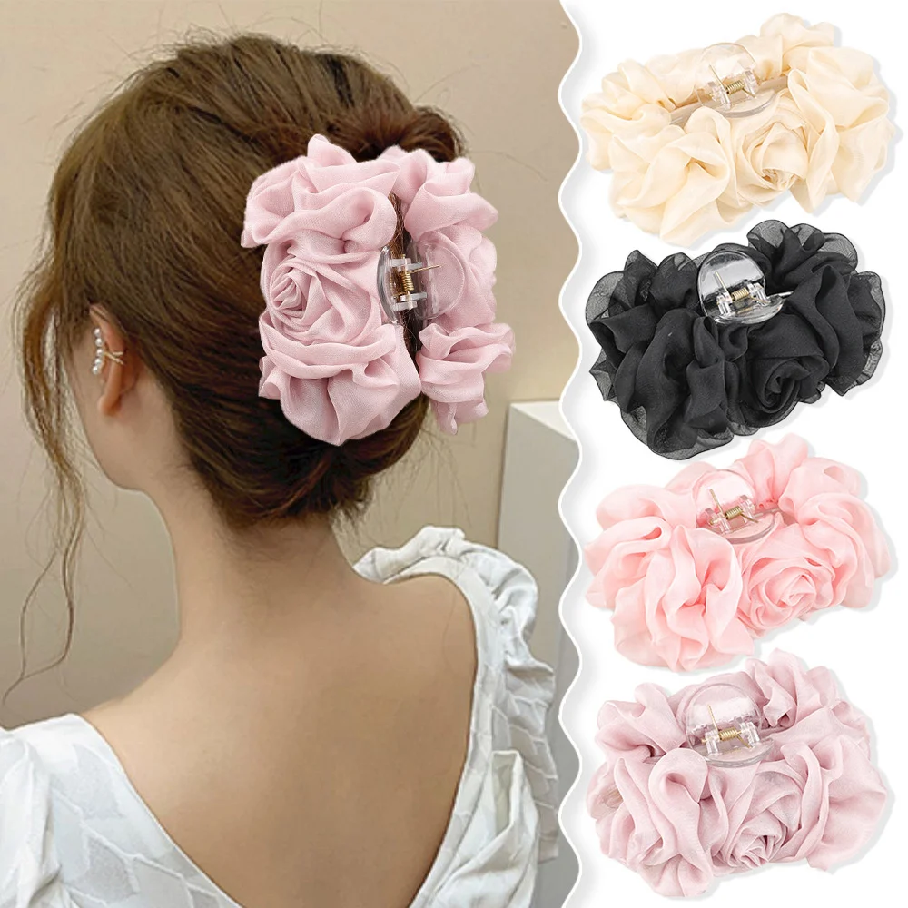 Top Trends: Silk Chiffon Flower Hair Claw Ladies Fashion For Women Floral Ponytail Holder Barrettes Hair Pin Jaw Clips Hair Accessories Shoppable Styles