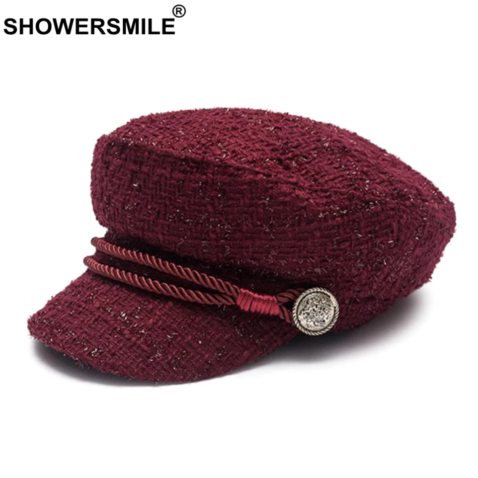 Top Trends: SHOWERSMILE Women Newsboy Caps Hat Burgundy Flat Caps Female Casual Captain Hats Ladies Designer Autumn Baker Boy Caps Black Shoppable Styles