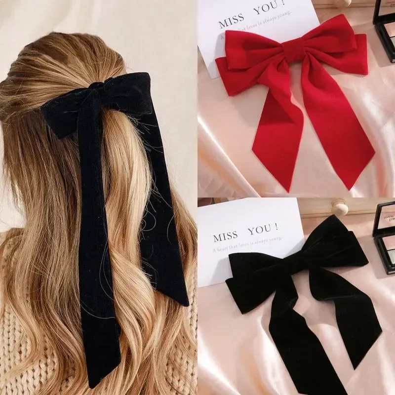 Top Trends: Ncmama Vintage Large Velvet Hair Bows Clips For Women Girl Wedding Long Ribbon Korean Hair Pin Barrette Fashion Hair Accessories Shoppable Styles