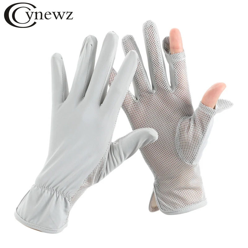 Top Trends: Summer Women Anti-UV Gloves Fashion Thin Finger Flip Touch Screen Ice Silk Mesh Cycling Driving Gloves For Female Shoppable Styles