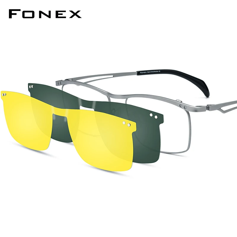 Top Trends: FONEX Titanium Glasses Frame Men Square Magnet Clip Optical Prescription Eyeglasses With Polarized &amp; Night Vision Lens F85759 Shoppable Styles