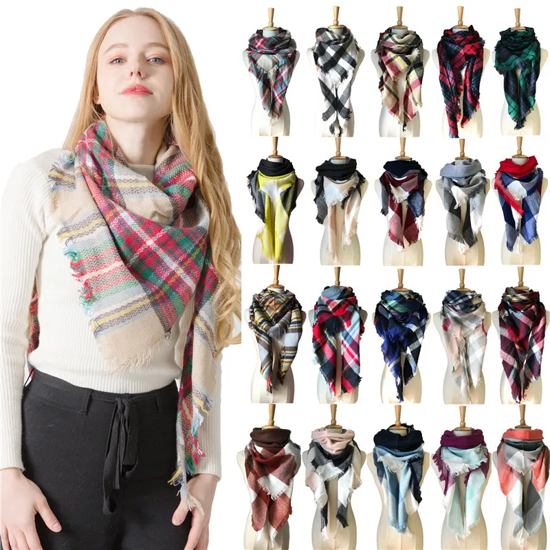 Top Trends: 2023 Autumn And Winter Imitation Cashmere Double-Sided Seven Colours Plaid Square Scarf Triangle Scarf Cape For Ladies Scarfs Shoppable Styles