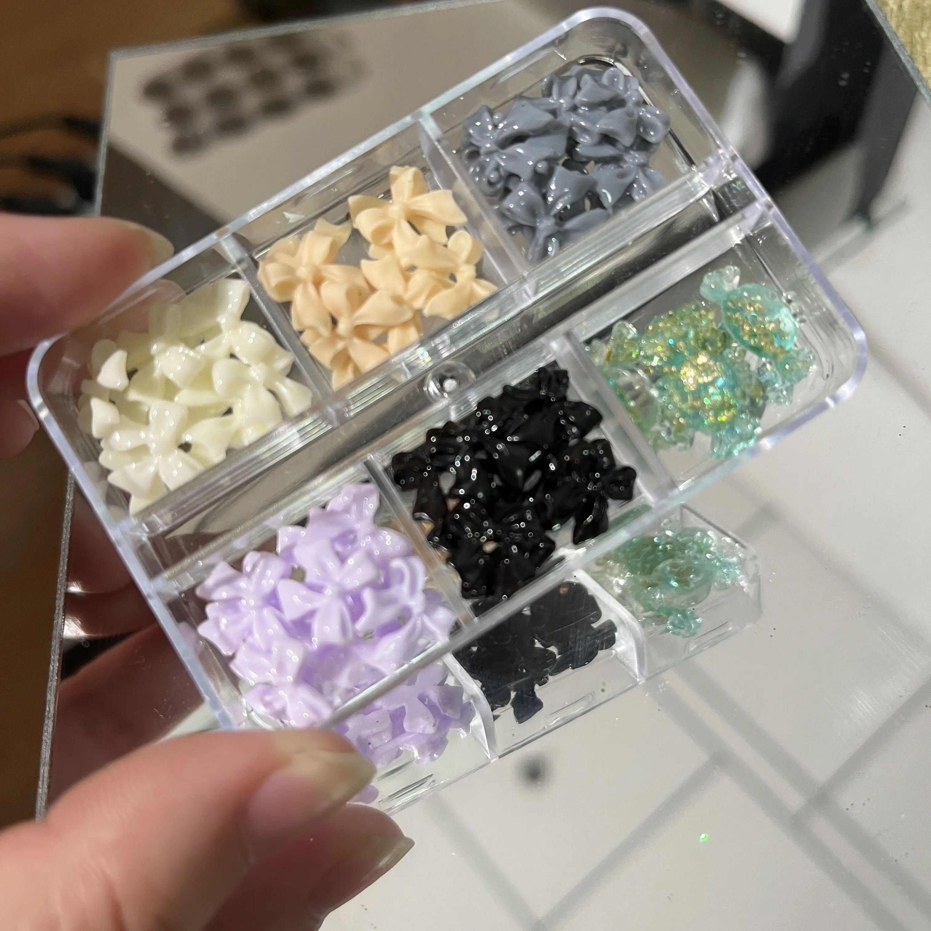 Top Trends: 6Girds / Box Aurora Nail Art Rhinestone 3D Resin Love-Heart / Butterfly / Bow Nail Decoration DIY Mixed Colors Manicure Crystal Shoppable Styles - Image 6