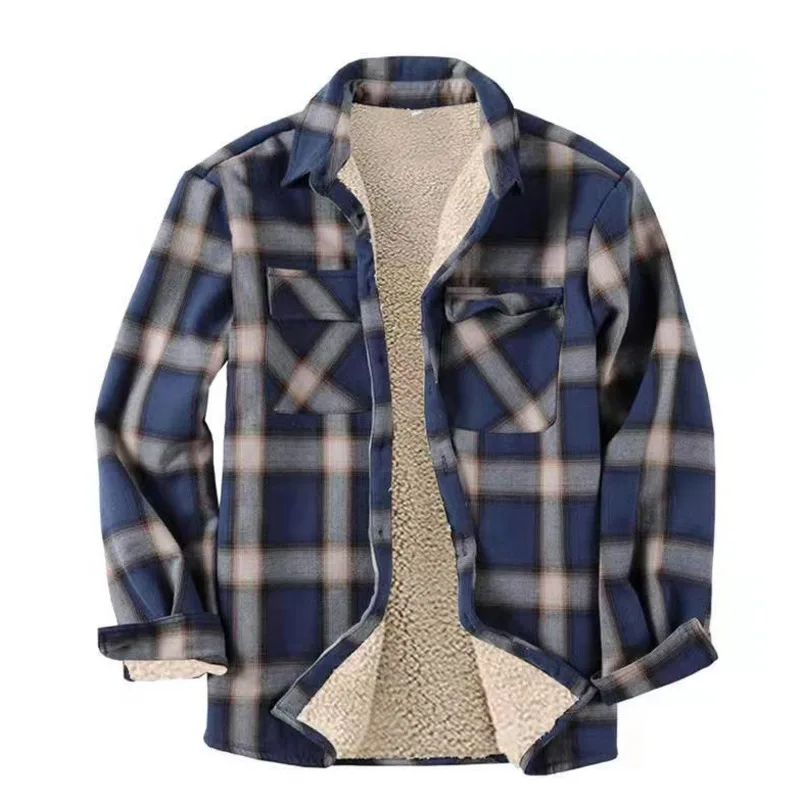 Top Trends: Casual Camisas De Hombre Winter Thick Plaid Shirts For Men Long Sleeve Sherpa Lined Shirt Fleece Jacket Shoppable Styles