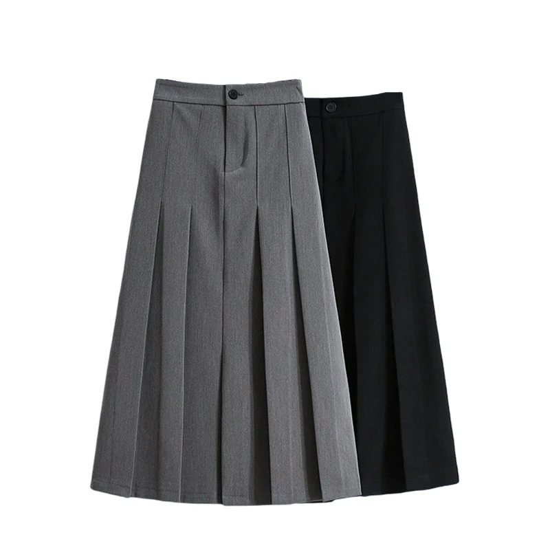 Top Trends: Korean Style Pleated Skirts For Women Y2k Autumn Winter Female Clothing Vintage Midi Long Skirt High Waist Black Maxi Skirt 2023 Shoppable Styles