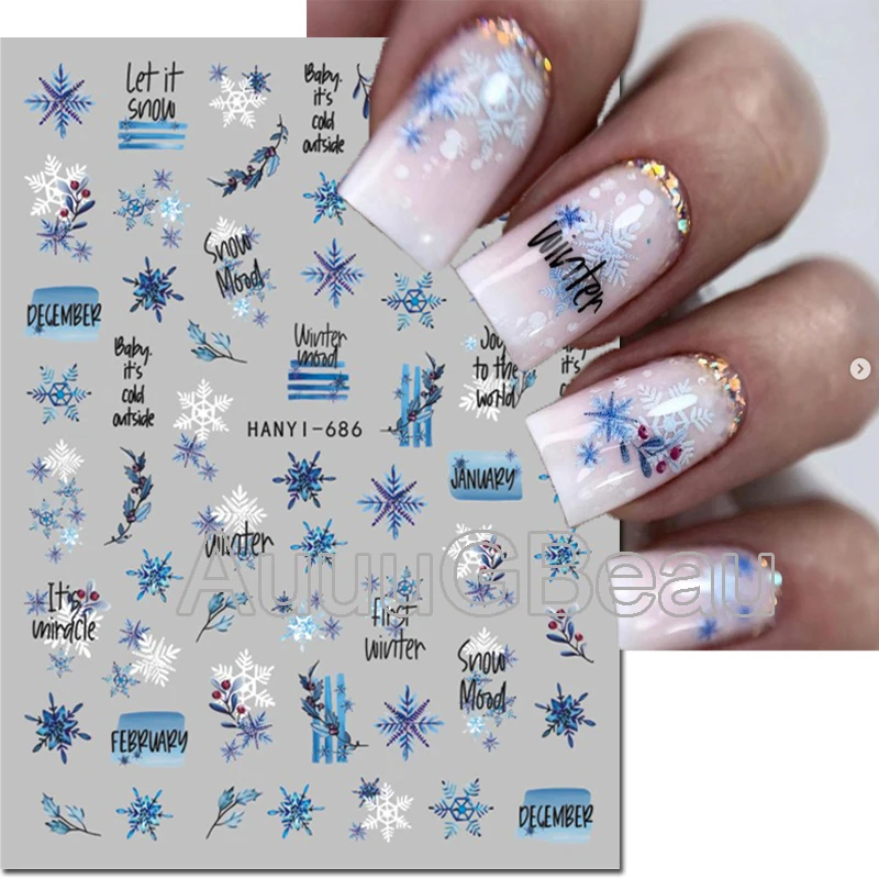 Top Trends: Nail Art 3d Decals Winter Christmas Blue White Snowflake Back Glue Nail Stickers Decoration For Nail Tips Beauty Shoppable Styles