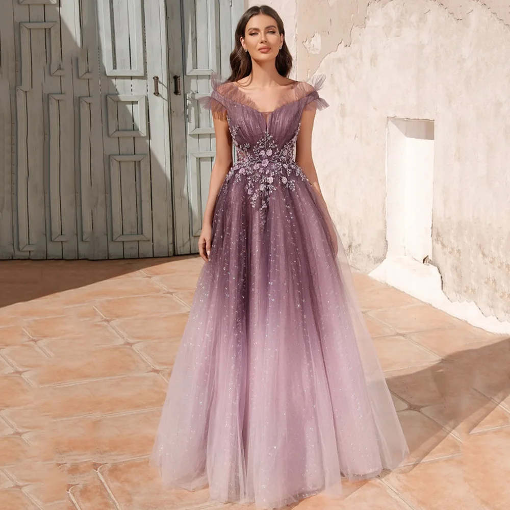 Top Trends: 2023 Gradient Purple Evening Dresses With Chic Appliques Floor Length Zipper Back Sleeveless Sweetheart A Line Prom Party Gowns Shoppable Styles