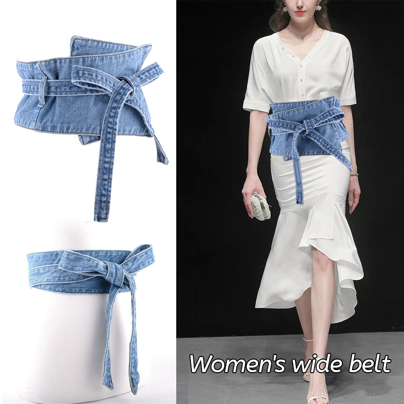 Top Trends: Women Denim Belt Peplum Waist Cinch Wide Corset Bow Belts For Dress Gothic Bicyclic Patchwork Lace Up Bow Removable Waistband Shoppable Styles