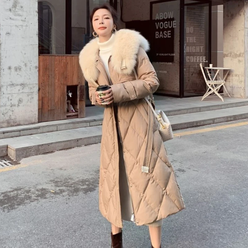 Top Trends: 2023 New Women Large Fur Collar Down Jacket Long Below Knee Thicken Warm Large Size Parkas Winter Temperament Slim Fit Outwear Shoppable Styles