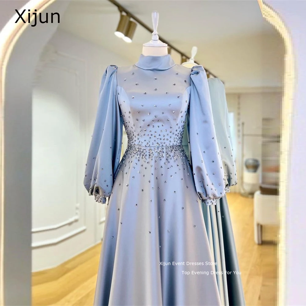 Top Trends: Xijun Satin Modest Prom Gowns Full Sleeves A-Line Evening Dresses Dubai Saudi Arabic For Women Prom Dresses High Collar 2023 Shoppable Styles