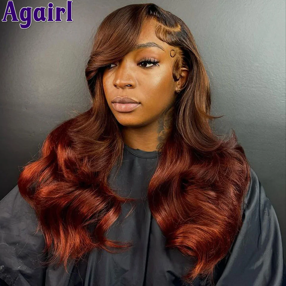 Top Trends: 13x6 Ombre Brown Ginger Body Wave Lace Front Wig 13X4 Malaysian 200% Glueless Human Hair Wigs For Women Transparent 6X4 Lace Wig Shoppable Styles