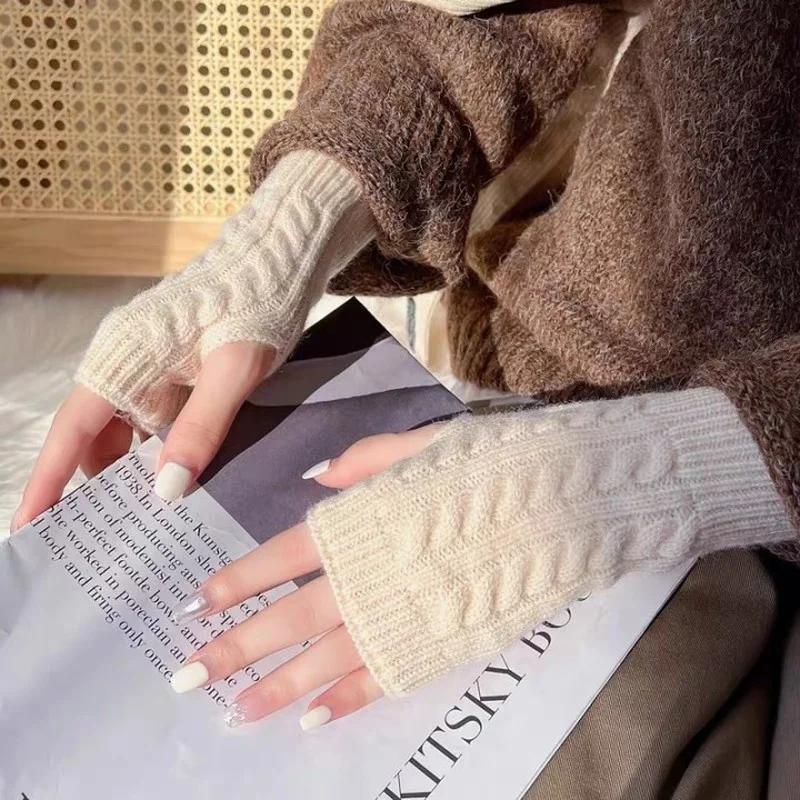 Top Trends: Unisex Winter Women Arm Warmers Knitted Woolen Arm Sleeve Fine Long Knitted Fingerless Gloves Casual Warm Soft Female Gloves Shoppable Styles - Image 4