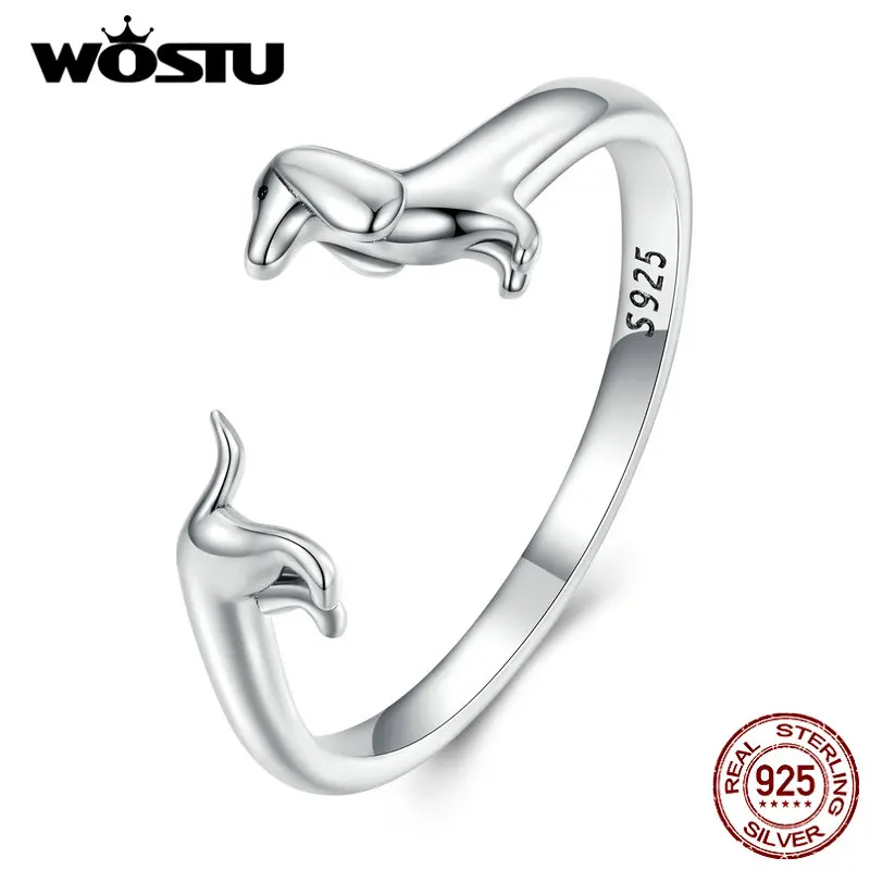 Top Trends: WOSTU 925 Sterling Silver Dachshund Dog Rings Adjustable Cut Animal Open Ring For Women Original Fine Jewelry Christmas Gift Shoppable Styles