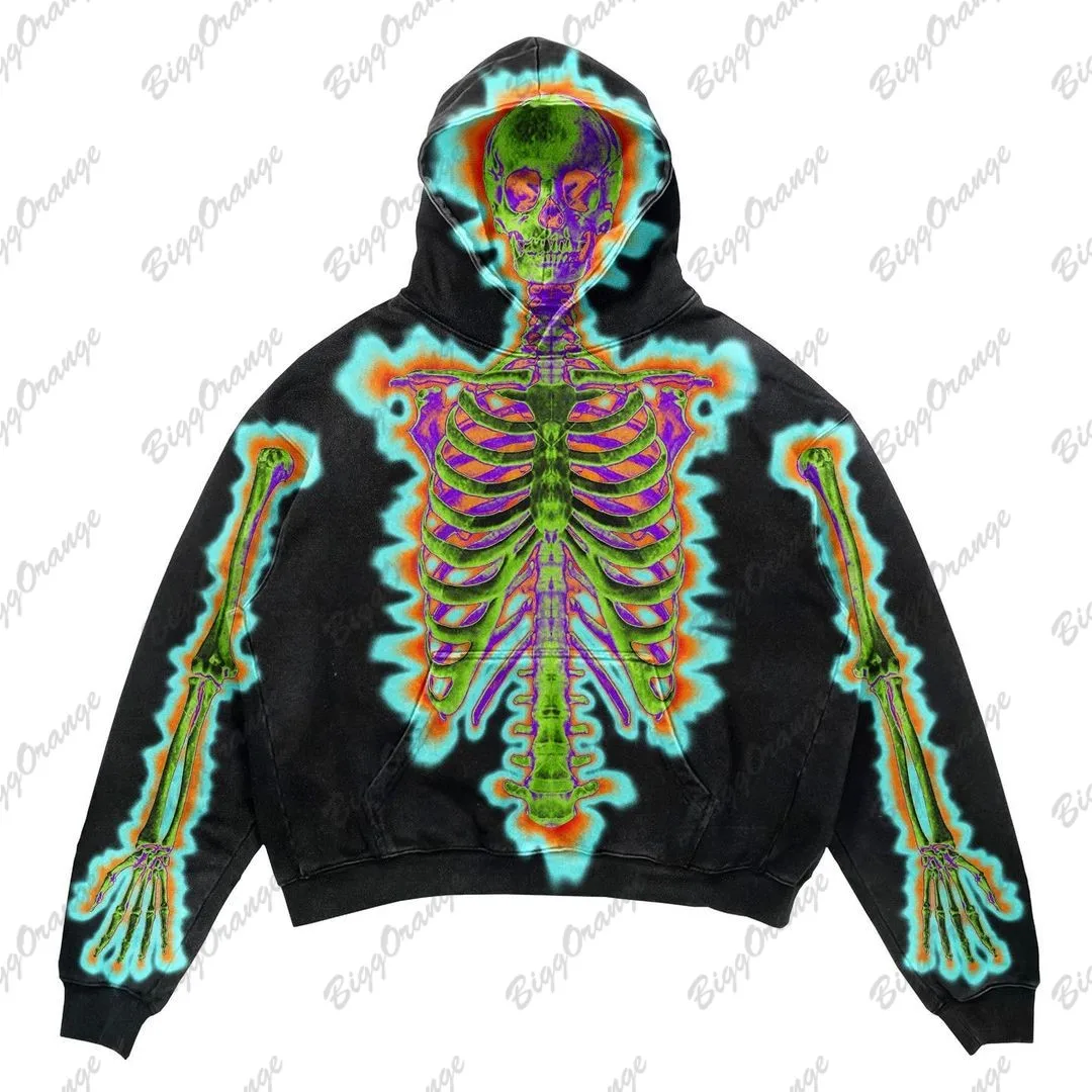 Top Trends: Y2K Electric Shock Dark Skeleton Sweater Hooded Sweater Street Clothing Skeleton Fashion Hoodie Harajuku Hoodies Women Shoppable Styles