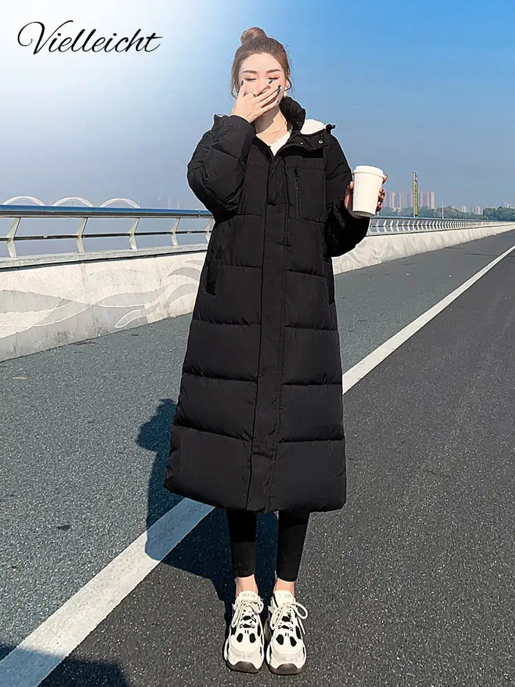 Top Trends: Vielleicht Parka Coat Extra Long Winter Jacket Women Hooded Pocket Zipper Female Lady Windbreaker Coat Casual Outwear Clothes Shoppable Styles