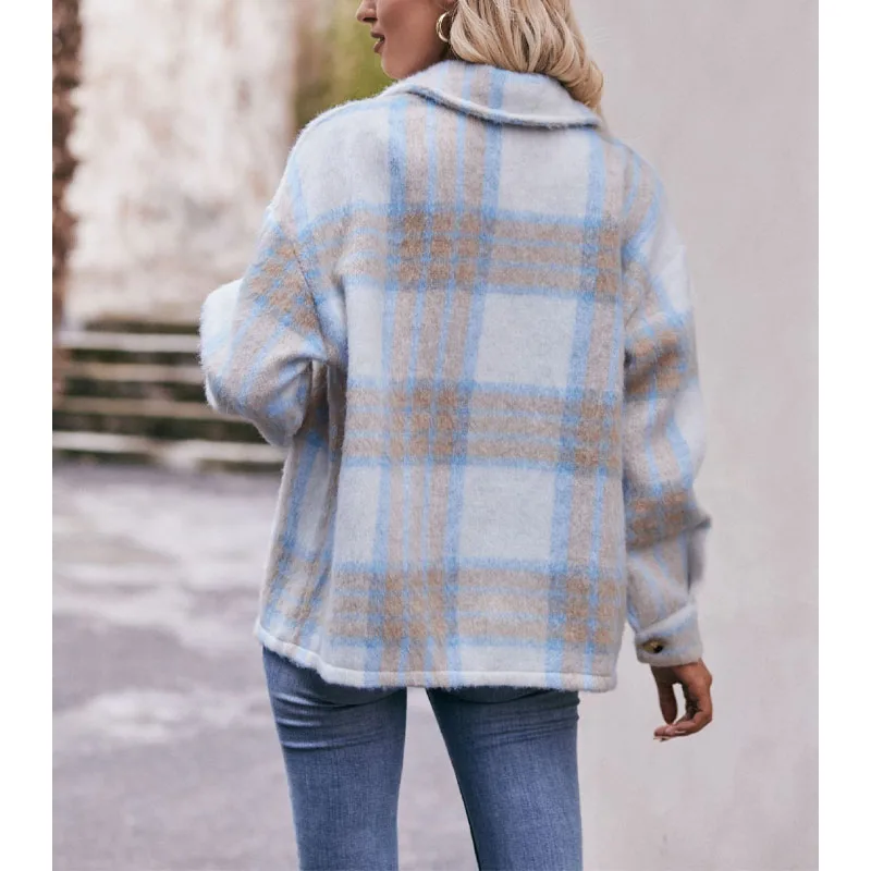 Top Trends: 2023 New Autumn And Winter Trend Fashion Lapel Plaid Patchwork Wool Short Style Temperament Commuting Loose Wool Thick Coat Shoppable Styles - Image 6