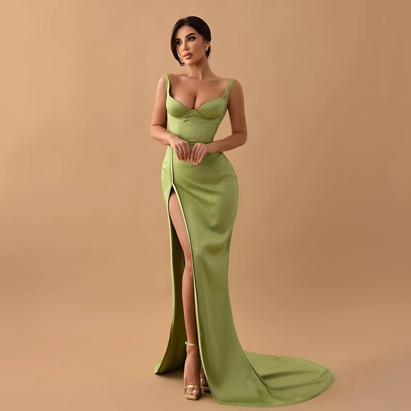 Top Trends: Thinyfull Sexy Mermaid Prom Dresses Green High Split Satin Evening Dress Formal Sweetheart Cocktail Party Prom Gowns Custom Size Shoppable Styles