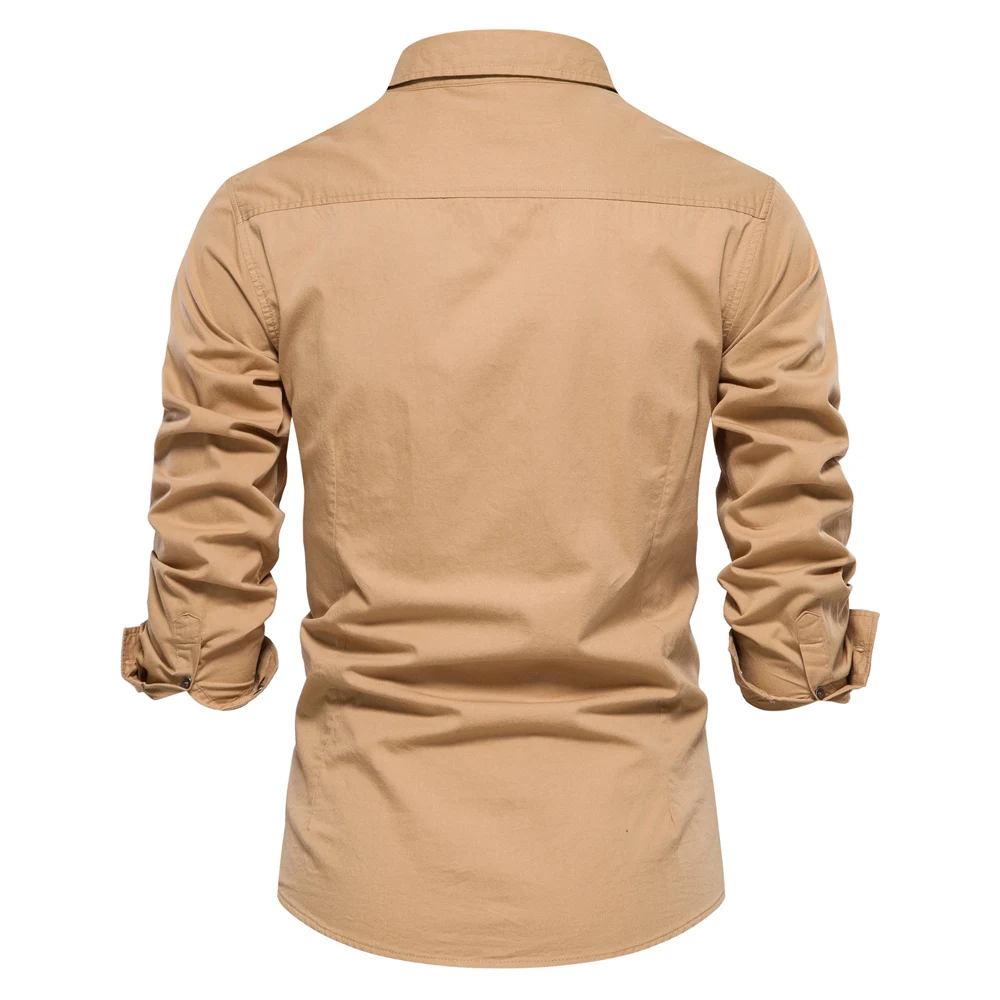 Top Trends: New Autumn 100% Cotton Pocket Shirts Men Solid Color Long Sleeve Slim Casual Blouse High Quality Clothing Cargo Shirt For Men Shoppable Styles - Image 2