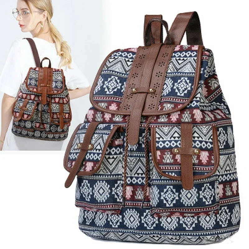 Top Trends: 2023 New Ethnic Style Pattern Backpack Canvas Women's Bag Fashion Personalized Travel Strap Small Backpack School Backpacks Shoppable Styles