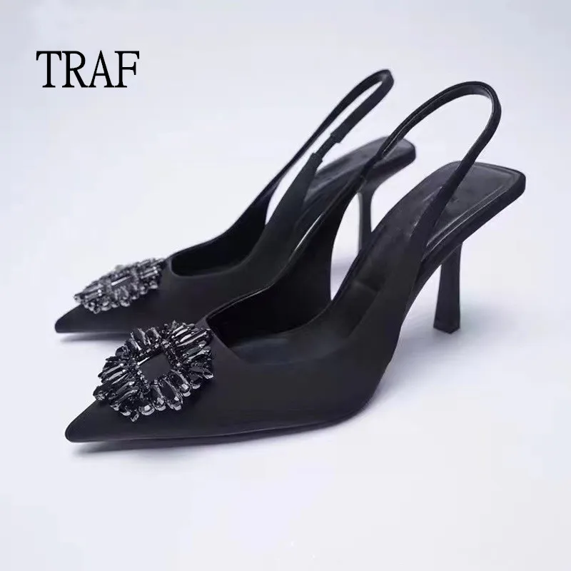 Top Trends: TRAF Black Women Pumps Shoes 2024 Fashion Rhinestone High Heels Female Sandals Stiletto Pointed Toe Weddings Bridal Shoes Lady Shoppable Styles