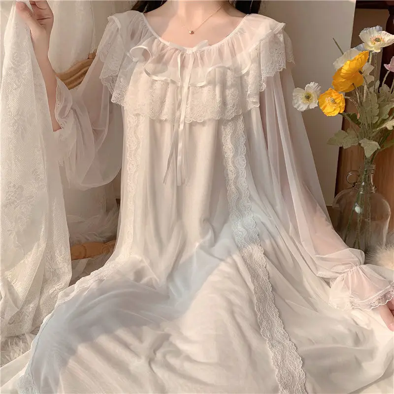 Top Trends: Sleepwear Women Nightwear Women&#039;s Sweet New Summer Long-sleeved Sexy Lace Home Clothes Night Gown Sleep Dress Shoppable Styles